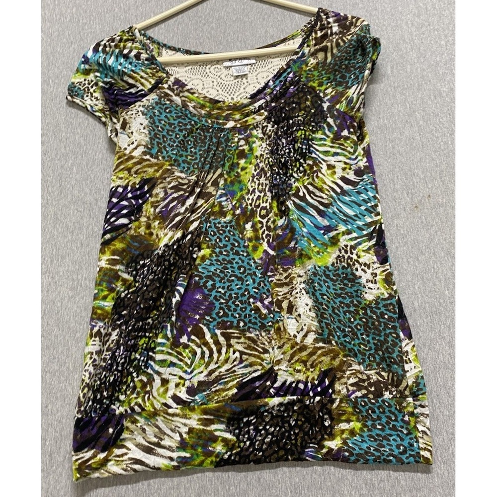 Self Esteem Sleeveless Shirt Multi Color Print Size Medium Open Back